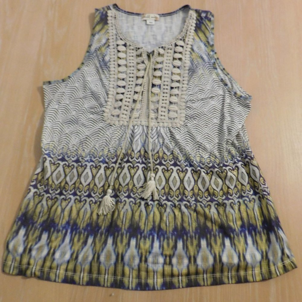 World Unity Sleeveless Tank Top Size L Lace Summer Blouse Bohemian
